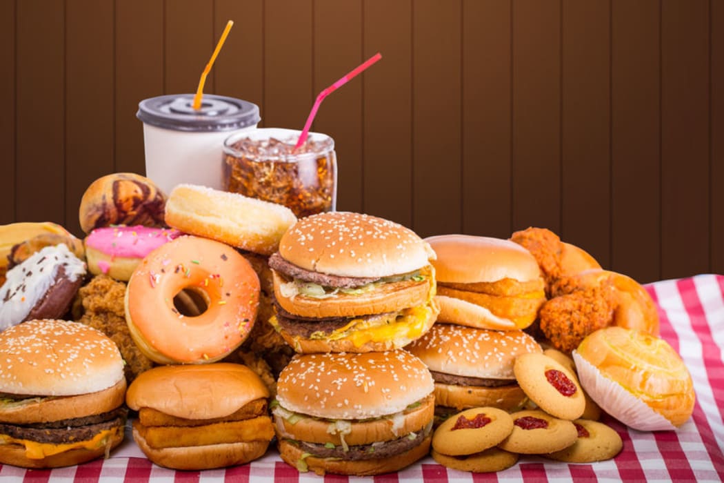 Junk food piled on a table