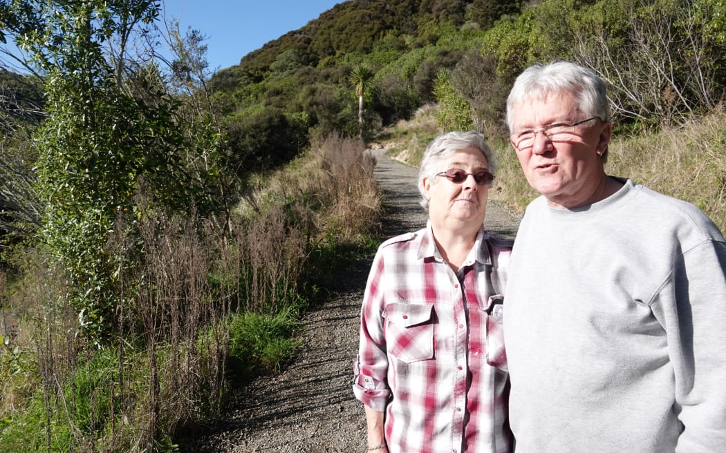 Wendy Auld and Eric Bodell check out the progress of the new road.