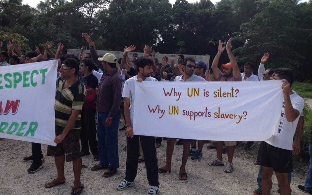 Asylum seekers from Nibok Camp on Nauru protest against Australia's offshore processing policy