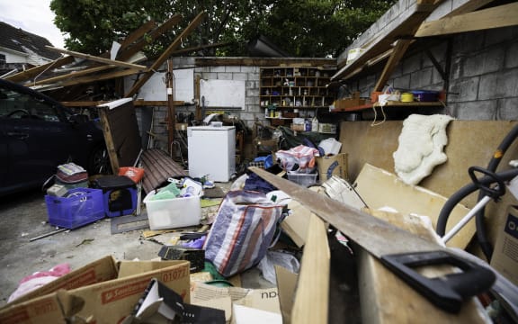 Damage at a Lower Hutt property following the storm on Tuesday 12 December 2023.