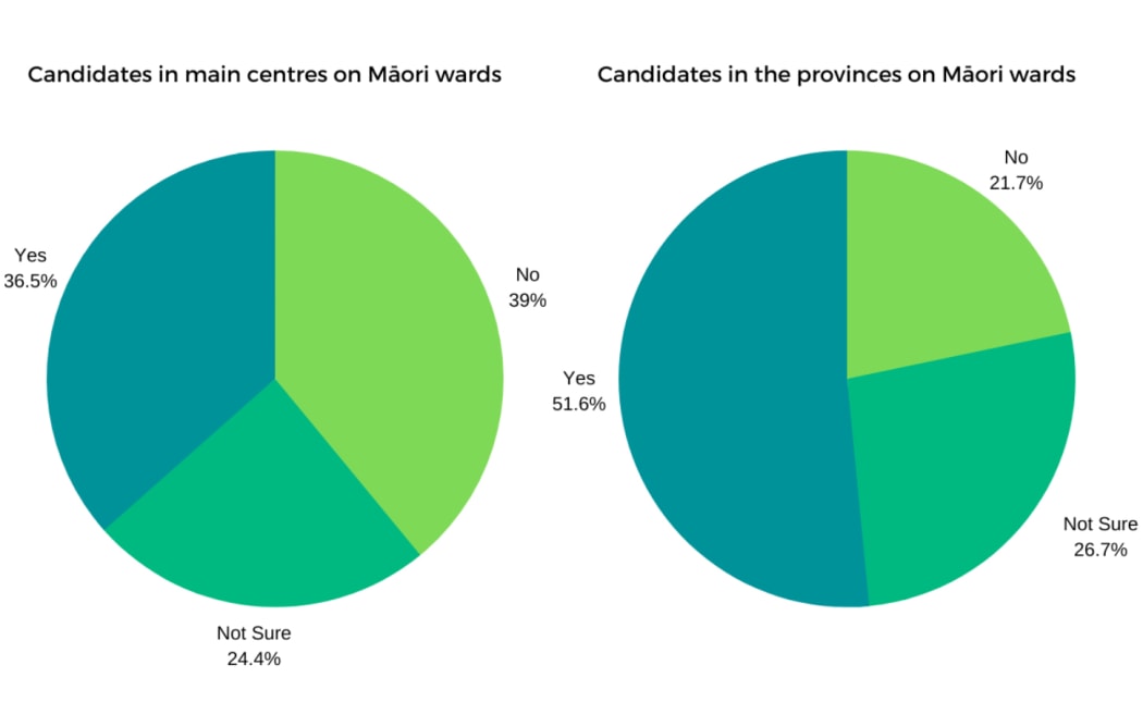 Results of an LDR survey of mayoral candidates on Māori wards split by provincial and city candidates.