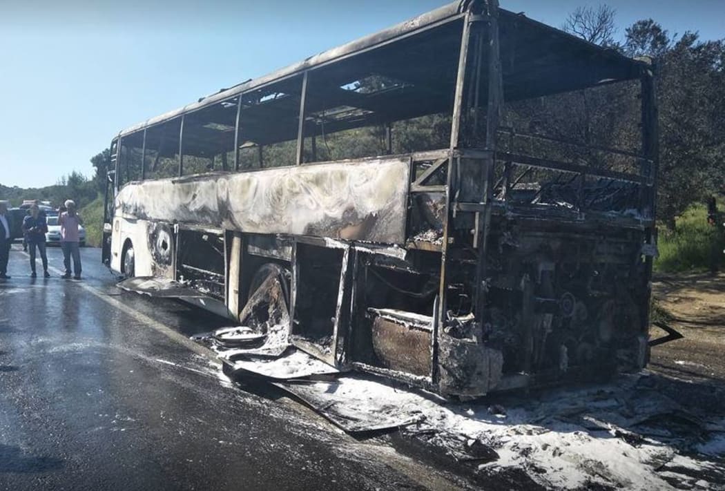 The tour bus caught fire as it was heading to the Anzac Day services in Gallipoli, Turkey.