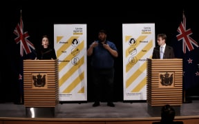 Prime minister Jacinda Ardern and Director General of Health Dr Ashley Bloomfield hold the Post Cabinet Covid 19 lockdown update in the Beehive.