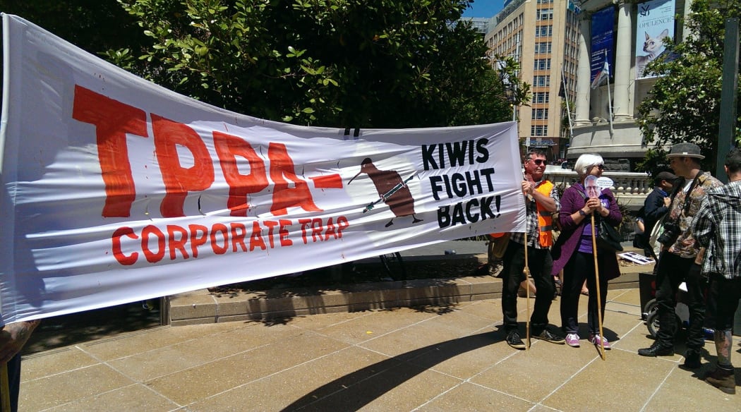 About 1000 people marched against the TPPA in Auckland on 8 November 2014.