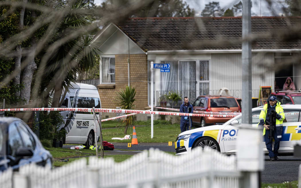 Police at the scene of a fatal shooting incident on Marvon Downs Avenue in Pakuranga. The white van is a focus of the investigation.
19 August 2024.
New Zealand Herald photograph by Jason Oxenham