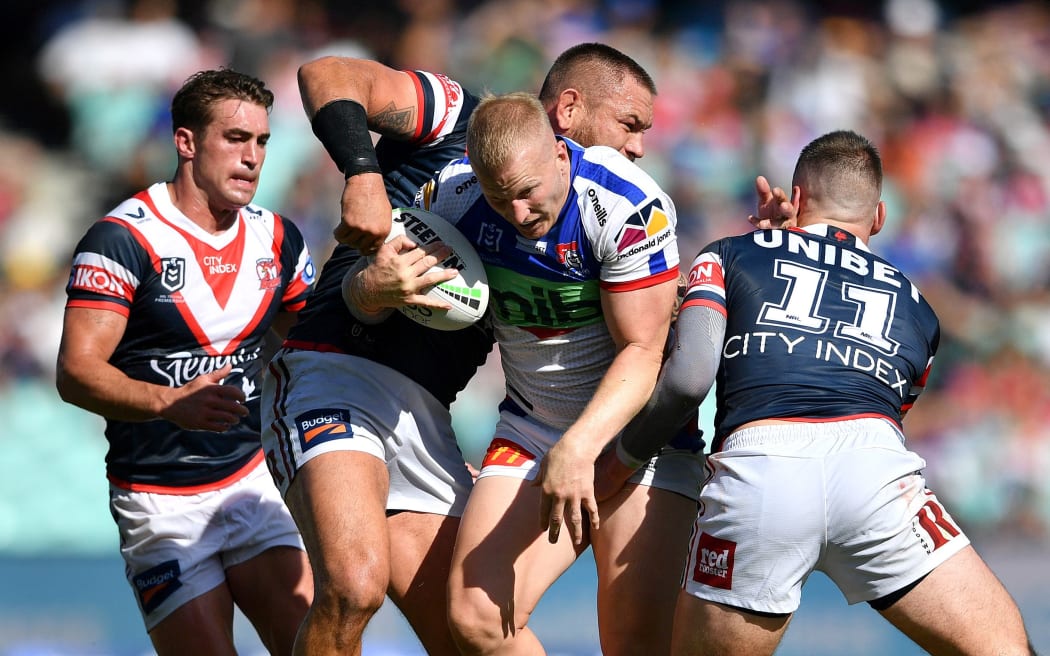 Mitchell Barnett on the charge against the Sydney Roosters.