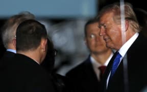 US President Donald Trump greeted at Stansted Airport, northeast of London on December 2, 2019, ahead of the upcoming NATO alliance summit.