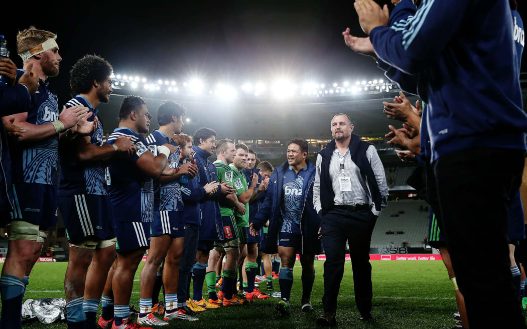 Tony Woodcock and Keven Mealamu leave Eden Park through a guard of honour.