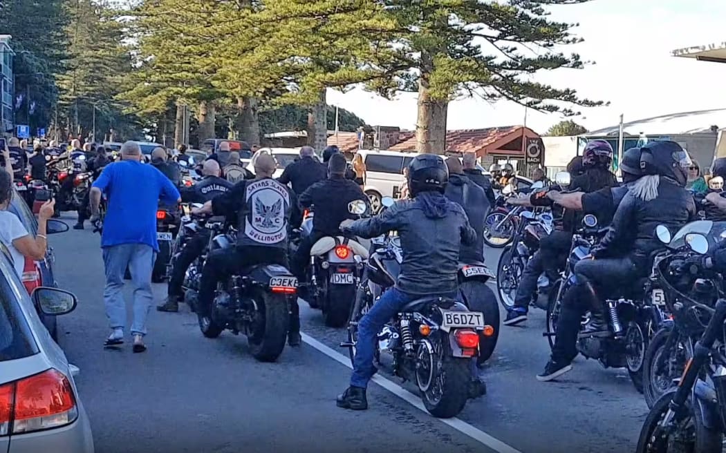 Motorcyclists gathered in Napier for the funeral of Peter Lui in 2021. Former Outlaws Motorcycle Club member Seth Forde was a friend of Lui.