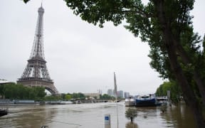 River Seine still overflows its banks on June 3, 2016 near Eiffel tower in Paris following heavy rainfalls.