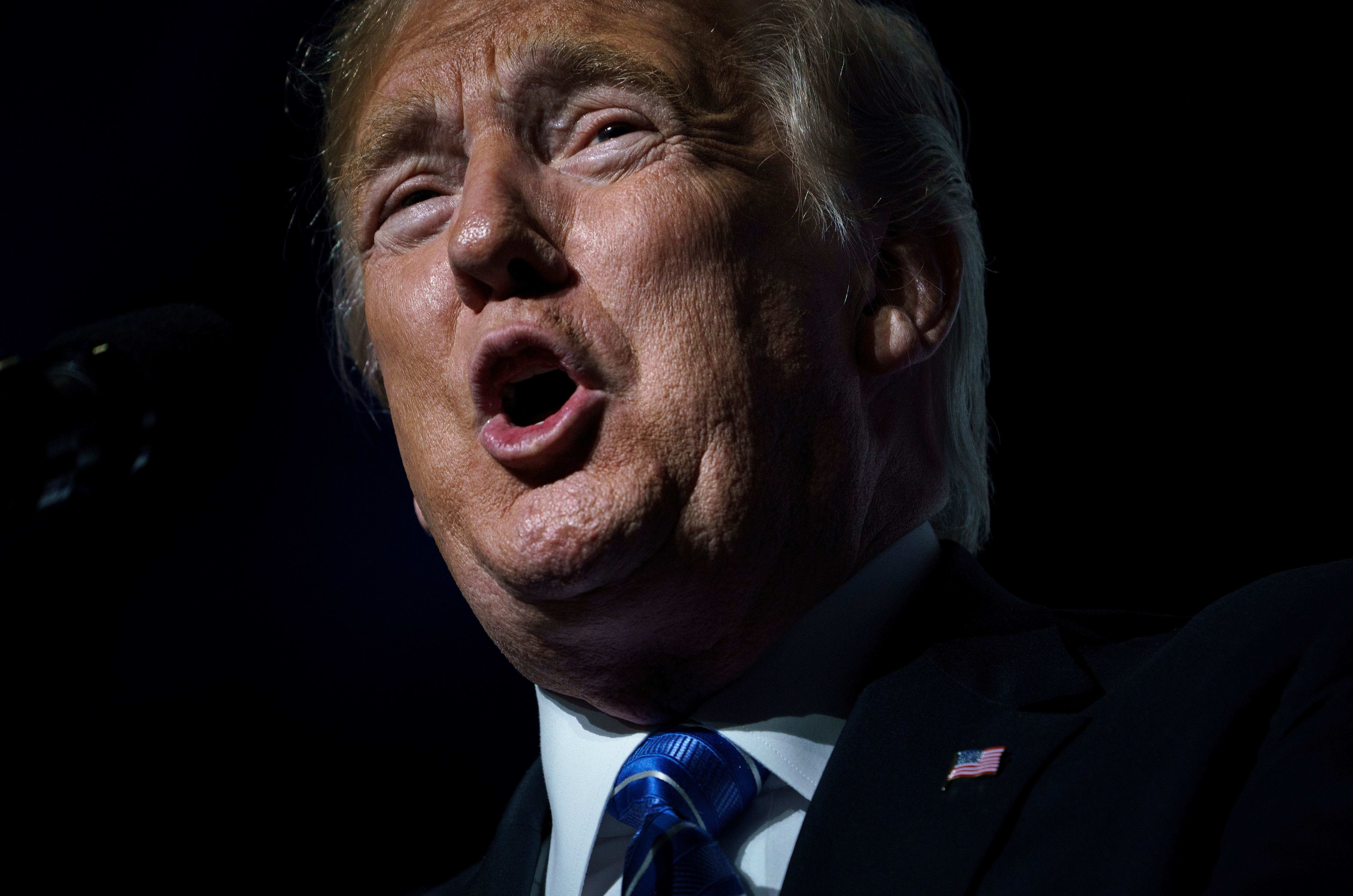 US President Donald Trump speaks in Kansas City, Missouri.