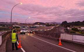 Traffic at Mercer checkpoint - Auckland border at level 3. 
Photo taken on morning of 1/03/2021