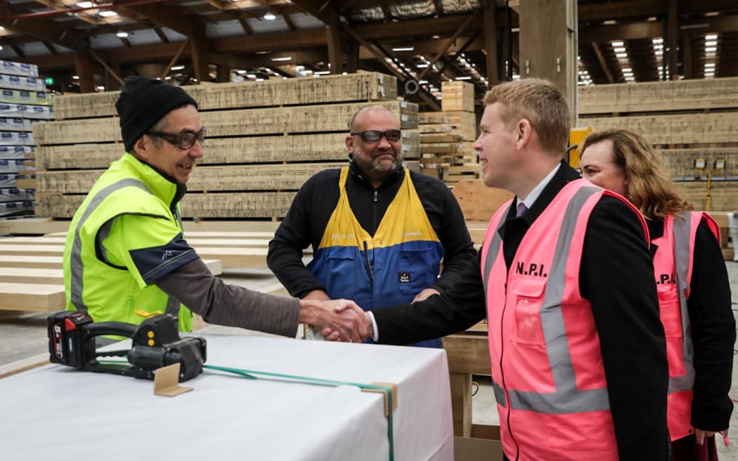 Labour leader Chris Hipkins visits Nelson Pine for a factory tour and to meet with workers as part of his election campaigning in the region on 11 September, 2023.
