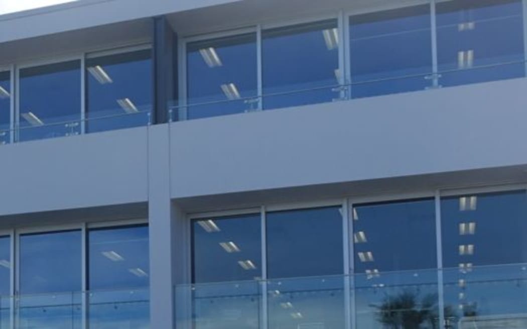 Windows of the Rabobank office building in Christchurch.