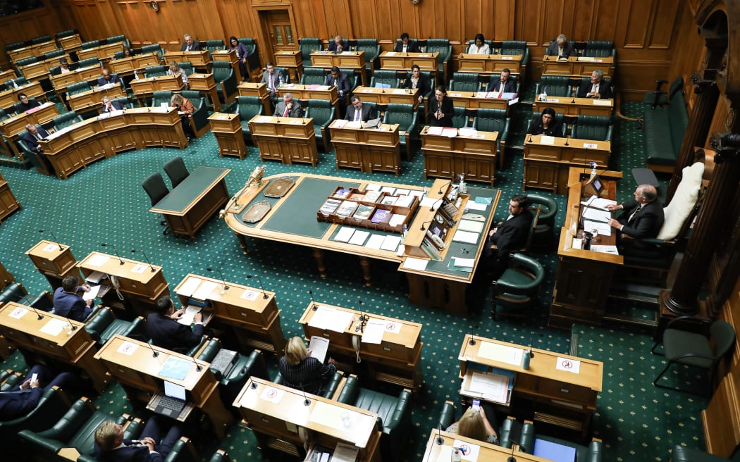 A wide shot of the Debating Chamber during Question Time