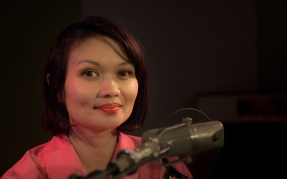 Bic Runga in the RNZ Auckland studios