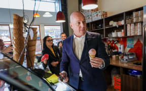 Christopher Luxton and the Otaitahi ice cream flavour made for him. Its called Blueberry Lux. A flavour will be made for each of the leaders of the five parties currently in Parliament in the lead up to the election.