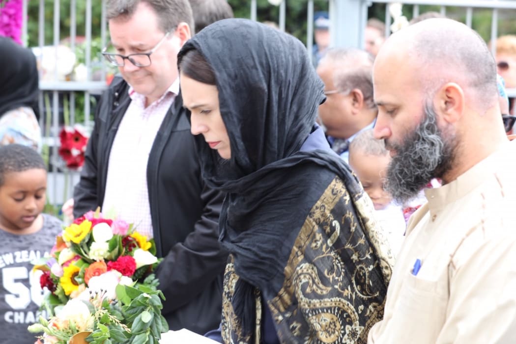 Prime Minister Jacinda Ardern at the Kilbirnie Mosque.
