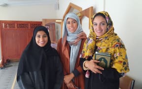 (From left) Haya Al Sammari, Nihal Felemban and Sara Omar have travelled from Saudi Arabia to meet with the families of those killed in the attacks.