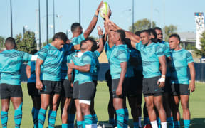 Fiji huddle up during training in Townsville.