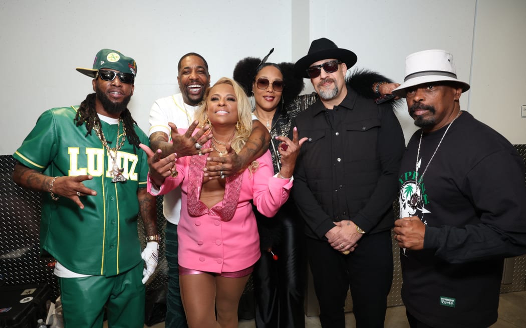 INGLEWOOD, CALIFORNIA - NOVEMBER 08: (L-R) Yukmouth and Kuzzo Fly of The Luniz, Yo-Yo, The Lady of Rage, B-Real and Sen Dog of Cypress Hill attend A GRAMMY Salute to 50 Years of Hip-Hop at YouTube Theater on November 08, 2023 in Inglewood, California.   Monica Schipper/Getty Images for The Recording Academy/AFP (Photo by Monica Schipper / GETTY IMAGES NORTH AMERICA / Getty Images via AFP)