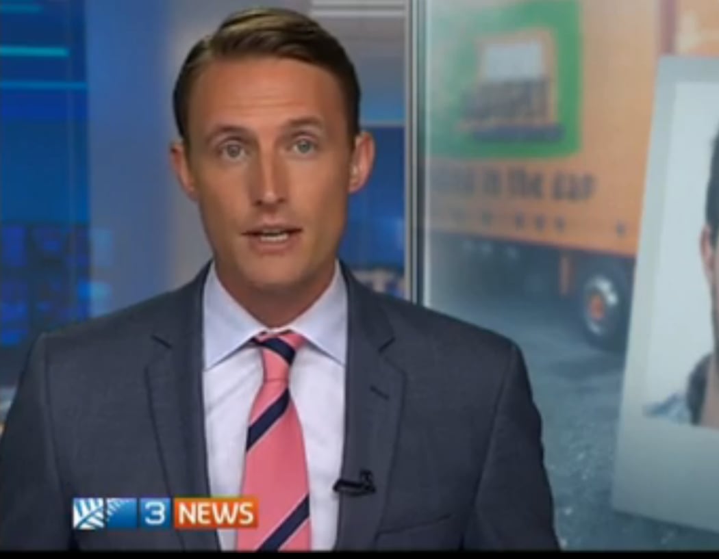 Picture of the man's face showing the screen in the run up to the report beside the newsreader.