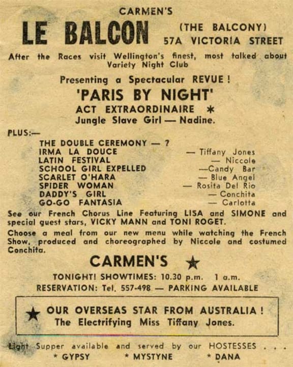 Le Balcon known as the Balcony, a Wellington strip club run by Carmen Rupe.