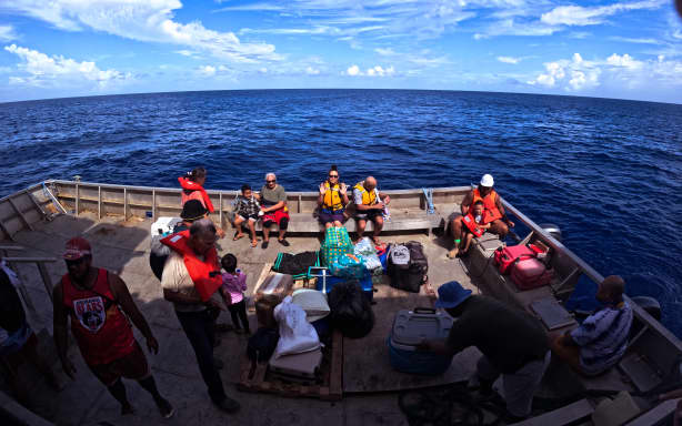 Olivia Foa’i aboard the MV Mataliki in Samoa bound for Fakaofo, Tokelau.