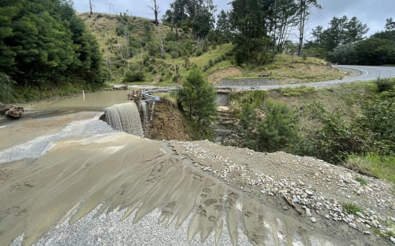 Cyclone Hate has caused severe damage to the Tairawhiti region. Images show damage and a dropout on Arakihi Road in Tolaga Bay.