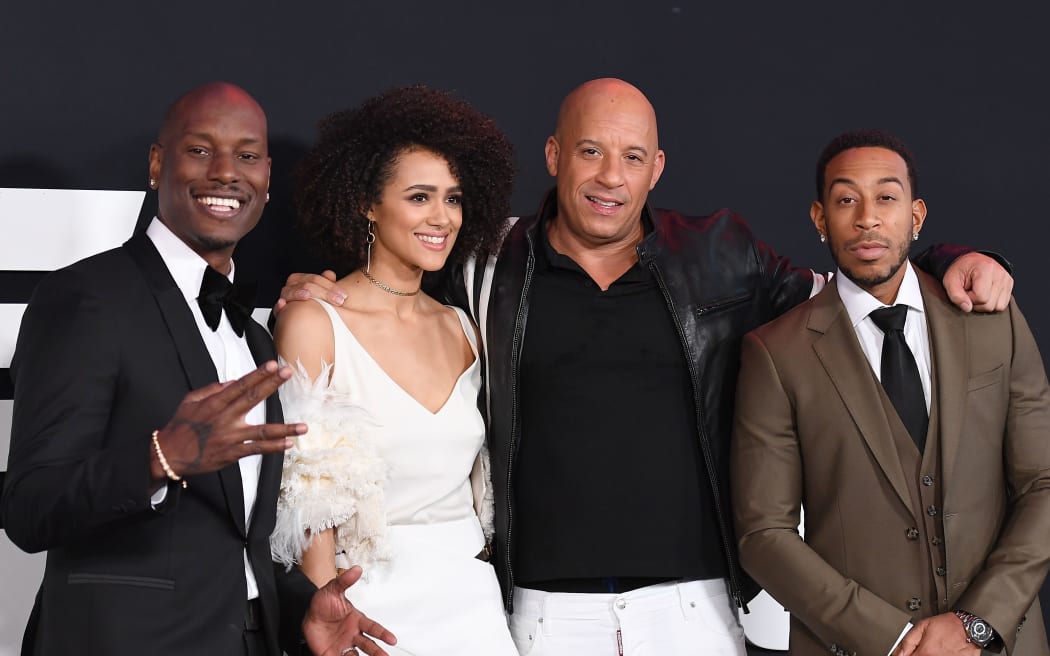 Actors Tyrese Gibson, Nathalie Emmanuell, Vin Diesel and Ludacris attend the premiere of Universal Pictures' 'The Fate Of The Furious' at Radio City Music Hall on April 8, 2017 in New York City.