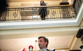 Debbie Ngarewa-Packer watches David Seymour the day before the hikoi