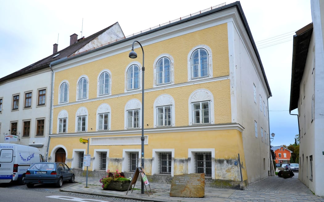Facade of Hitler`s house in Braunau am Inn, Austria