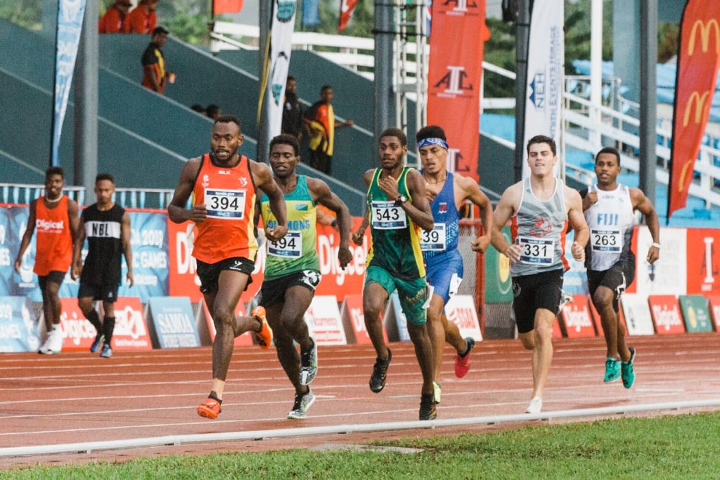 Simbai Kaspar led home a 1-2-3 finish for PNG in the men's 3000m steeplechase.
