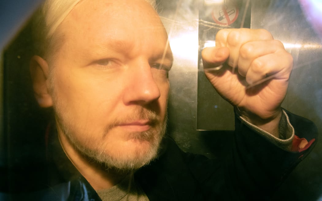 Julian Assange arrives at court in London on 1 May 2019 to be sentenced for bail violation.