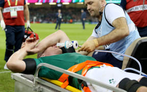 Ireland captain Paul O'Connell down injured in Ireland's 24-9 win over France at the Rugby World Cup, Millennium Stadium, Cardiff, Wales 11/10/2015. Mandatory Credit ©INPHO/Dan Sheridan