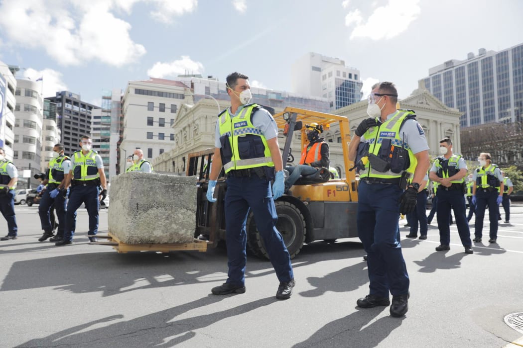 Day 15 Police at Covid convoy protest Parliament, Wellington on 22 February 2022.