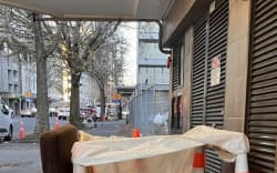 A makeshift shelter on Hobson St in central Auckland.