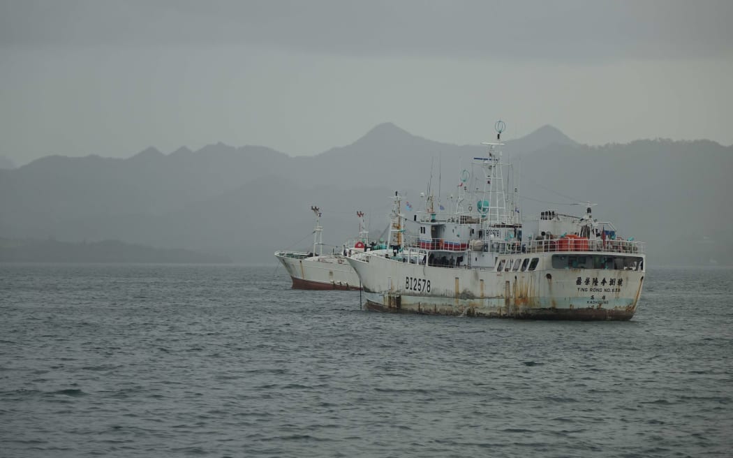 A fishing boat sits in Fiji's Suva harbour.