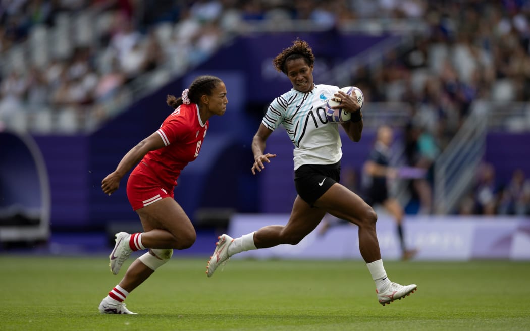 Fijiana taking on Canada in their opening pool game in Paris. Fiji lost 17-14. Photo: Kirk Corrie-ONOC