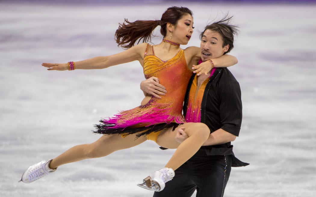 Japanese figure skaters Kana Muramoto and Chris Reed competing in Pyeongchang.