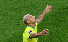 Brazil's forward Richarlison celebrates after scoring against Serbia, 2022 World Cup.