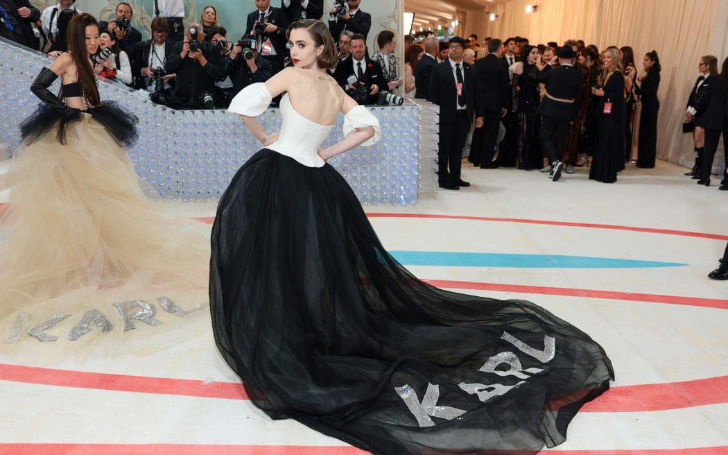 NEW YORK, NEW YORK - MAY 01: Lily Collins attends The 2023 Met Gala Celebrating "Karl Lagerfeld: A Line Of Beauty" at The Metropolitan Museum of Art on May 01, 2023 in New York City. (Photo by Dimitrios Kambouris/Getty Images for The Met Museum/Vogue)