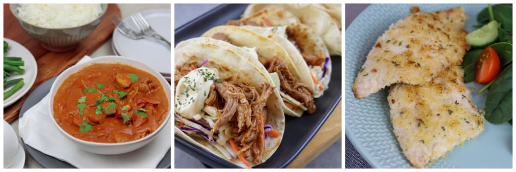 Butter chicken, pulled pork tortillas and crunchy fish