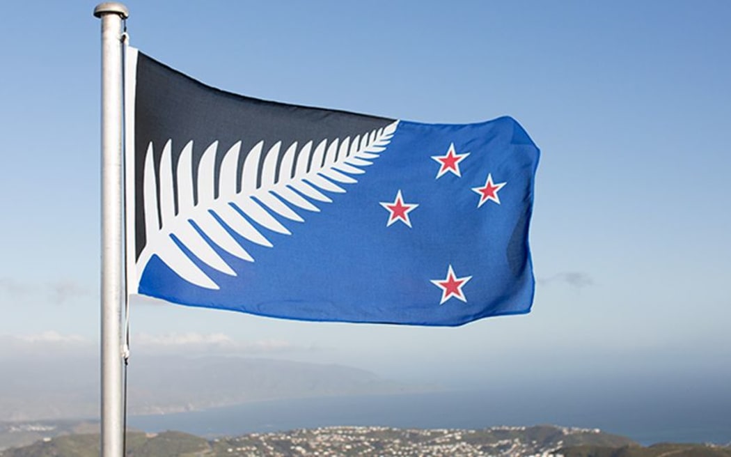 The Black, White and Blue Silver Fern flag, designed by Kyle Lockwood