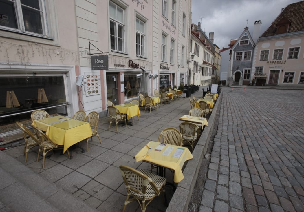 An empty street, amid the coronavirus disease outbreak, in the Old City of Tallinn, Estonia.