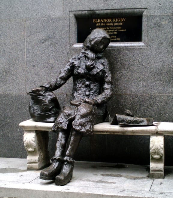 The statue depicting Eleanor Rigby from the famous Beatles song in Stanley Street, Liverpool.