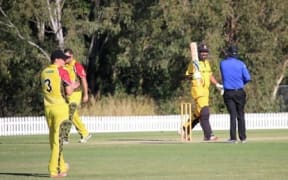 Captain Assad Vala reaches his half century.