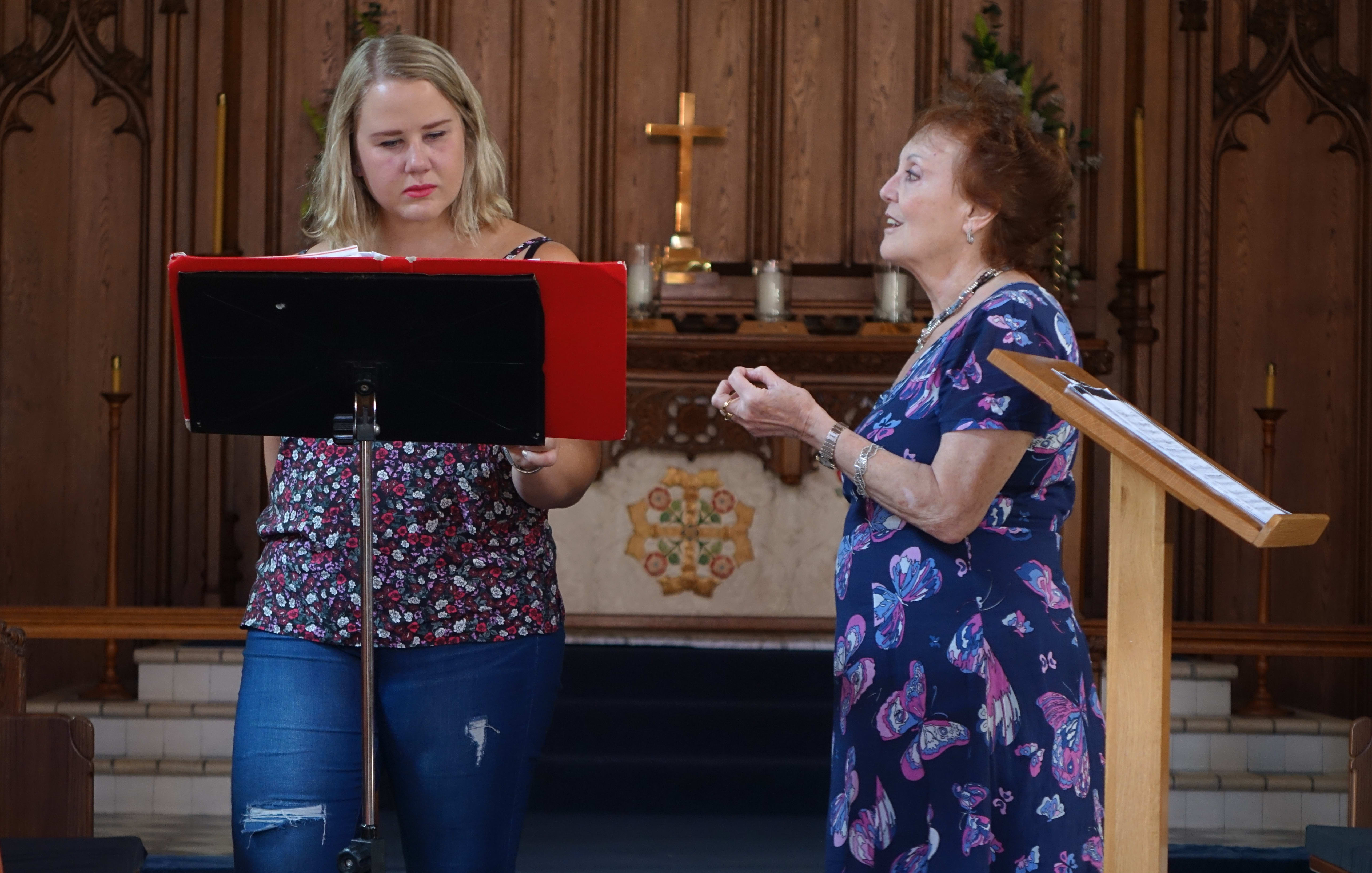 Whangarei soprano Elisa Boom performs under the watchful instruction of Della Jones.
