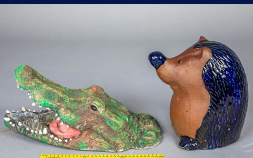 A selection of the garden ornaments recovered by police during the search of a Hastings property.
