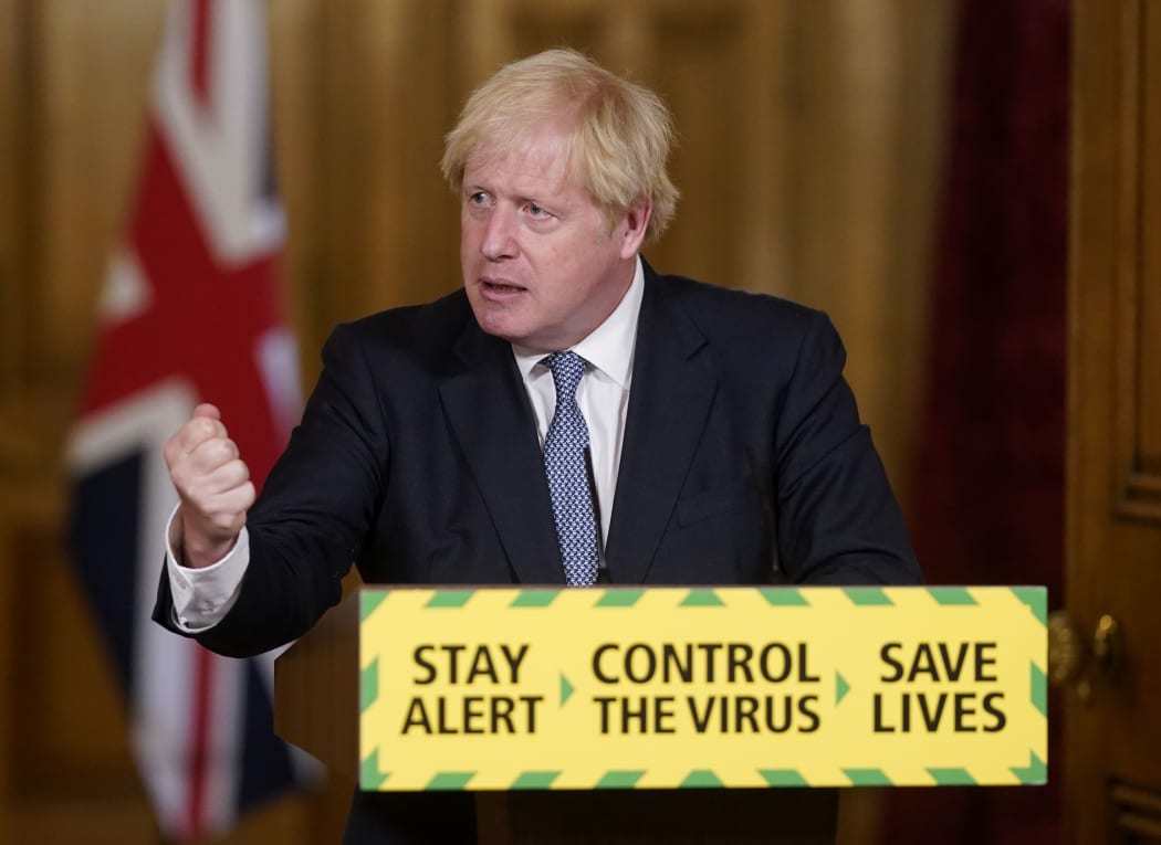 Britain's Prime Minister Boris Johnson attending a remote press conference to update the nation on the novel coronavirus Covid-19 pandemic inside 10 Downing Street in central London on July 31, 2020.